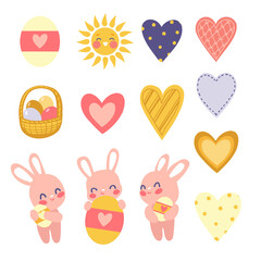 
bunnys and hearts set  on the white background
