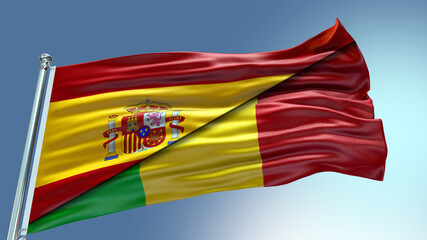 Fototapeta na wymiar Double Flag Spain vs Mali flag waving flag with texture background