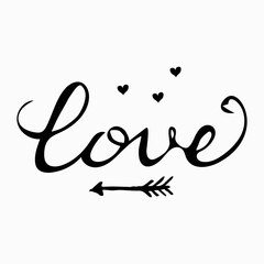Text Love you hand drawn isolated on white background. Design element, greeting, bridal decor, poster or banner. 