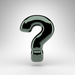 Question symbol on white background. Green chrome 3D sign with glossy surface.