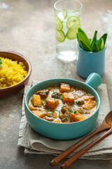 Pumpkin curry with chicken with rice biriani