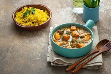 Pumpkin curry with chicken with rice biriani
