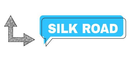 Chat Silk Road blue cloud frame and net mesh bifurcation arrow right up. Frame and colored area are shifted to Silk Road label, which is located inside blue colored cloud.