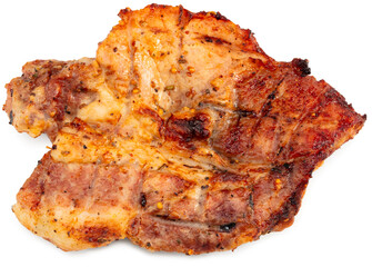 grilled pork meat isolated on white background. with clipping path. full depth of field.