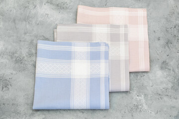 Set of Handkerchiefs for men on grey background.