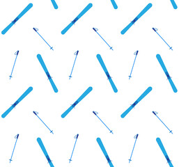 Naklejka premium Vector seamless pattern of flat cartoon colored skiing isolated on white background
