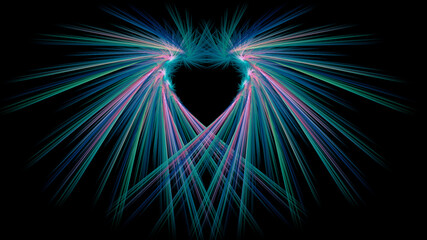 Abstract fractal illustration. Looks like a heart and rays of pink blue and green