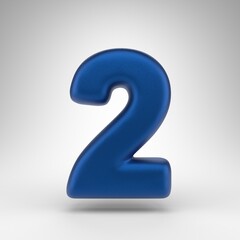 Number 2 on white background. Anodized blue 3D number with matte texture.