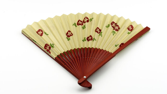 Multicolored Hand Fan Isolated on a White Background.