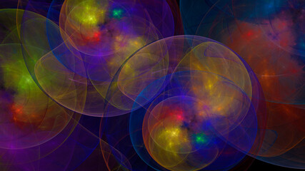 Abstract background neon blue and yellow balloons. Space background