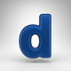 Letter D lowercase on white background. Anodized blue 3D letter with matte texture.