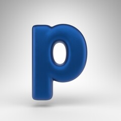 Letter P lowercase on white background. Anodized blue 3D letter with matte texture.