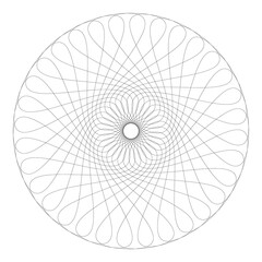 Contour circle guilloche pattern flat illustration. Vector style is a flat image of contour circle guilloche pattern on a white background.