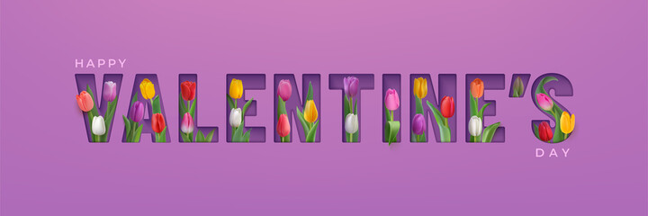Valentine's day horizontal greeting card with tulips
