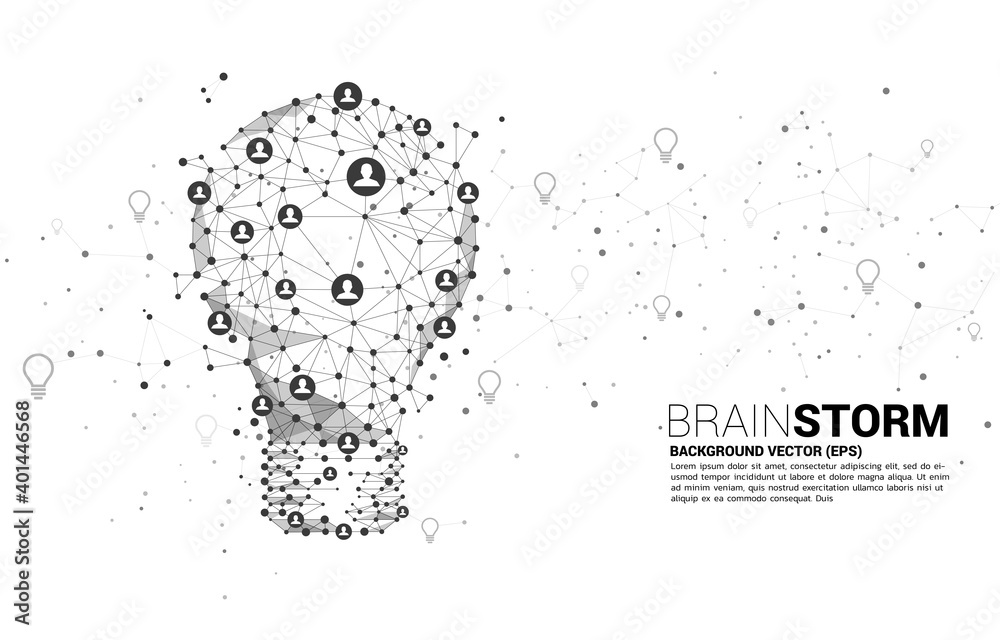 Poster vector light bulb from wireframe polygonal lines connect dot geometric with people icon. concept of 