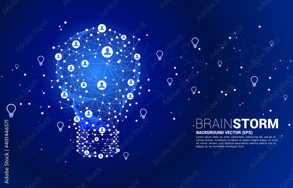 Poster vector light bulb from wireframe polygonal lines connect dot geometric with people icon. concept of 