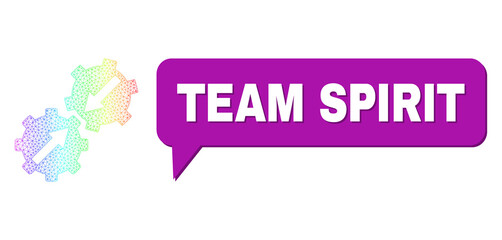 Team Spirit and gear integration vector. Rainbow colored network gear integration, and chat Team Spirit cloud message. Chat colored Team Spirit cloud has shadow.