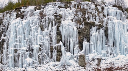 ice forming on a cliff, warm December day