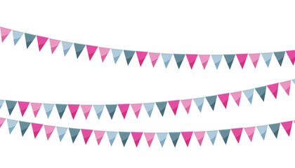 Fototapeta premium Pink silver paper bunting party flags isolated on white background.