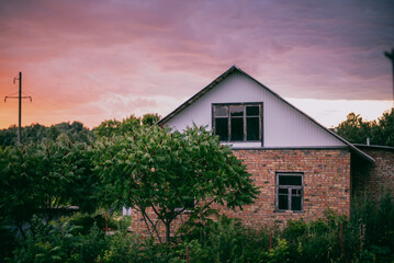 old house at sunset