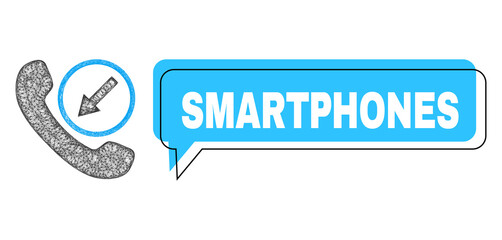 Conversation Smartphones blue bubble frame and network incoming call. Frame and colored area are shifted for Smartphones caption, which is located inside blue colored bubble.