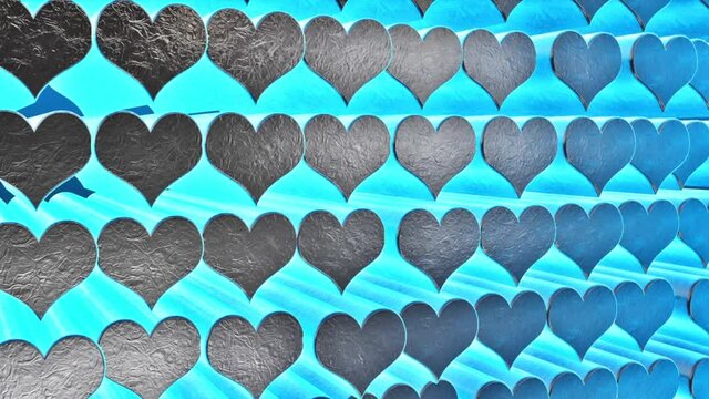Abstract colorful 3d heart background, seamless pattern with blue love heart
