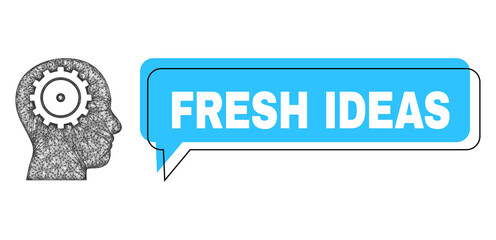 Speech Fresh Ideas blue cloud frame and net intellect. Frame and colored area are misplaced for Fresh Ideas caption, which is located inside blue speech balloon.