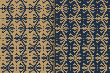 Set of abstract geometric seamless pattern template design. brown and dark blue colors combination in element and background. bold color style.