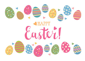 Easter greeting card with cute cartoon colorful eggs