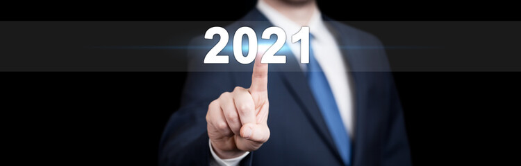 2021 - Press the start button. Concept of the New Year. 3D illustration