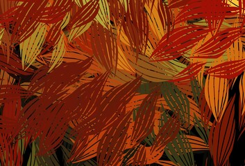 Dark Orange vector abstract pattern with leaves.