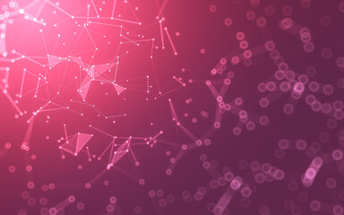 Abstract background. Molecules technology with polygonal shapes, connecting dots and lines. Connection structure. Big data visualization.