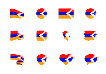 Nagorno-Karabakh flag - flat collection. Flags of different shaped twelve flat icons.