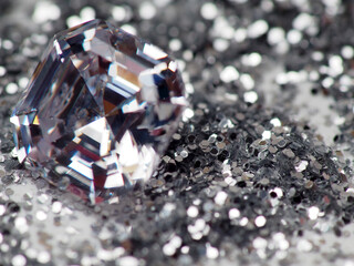 close up shot of silver sparkling glitter on a white isolated background