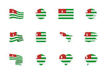 Abkhazia flag - flat collection. Flags of different shaped twelve flat icons. Vector illustration set