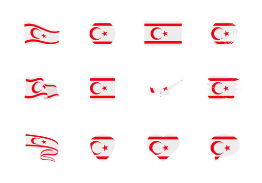 Northern Cyprus flag - flat collection. Flags of different shaped twelve flat icons. Vector illustration set - Powered by Adobe