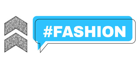 Speech #Fashion blue bubble frame and wire frame shift up. Frame and colored area are shifted for #Fashion phrase, which is located inside blue colored bubble. Vector quote text inside chat frame.