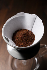 Coffee powder in a dripper