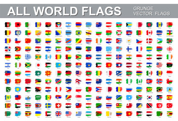 All world flags - vector set of flat grunge icons.