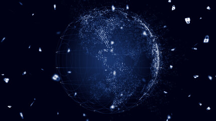 Map of the planet. World map. Global social network. Future. Blue futuristic background with planet Earth. 3d illustration.