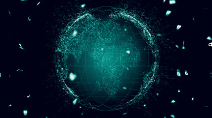 Map of the planet. World map. Global social network. Future. Blue futuristic background with planet Earth. 3d illustration.