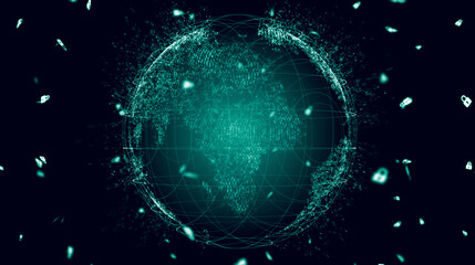 Map of the planet. World map. Global social network. Future. Blue futuristic background with planet Earth. 3d illustration.