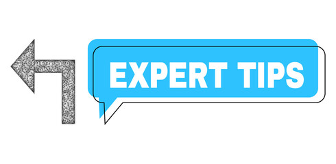 Chat Expert Tips blue cloud frame and wire frame turn left. Frame and colored area are shifted to Expert Tips text, which is located inside blue colored cloud. Vector quote label inside forum frame.