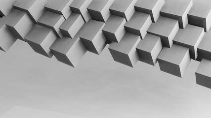 white Chaotic Cubes Wall Background. 3d Render Illustration