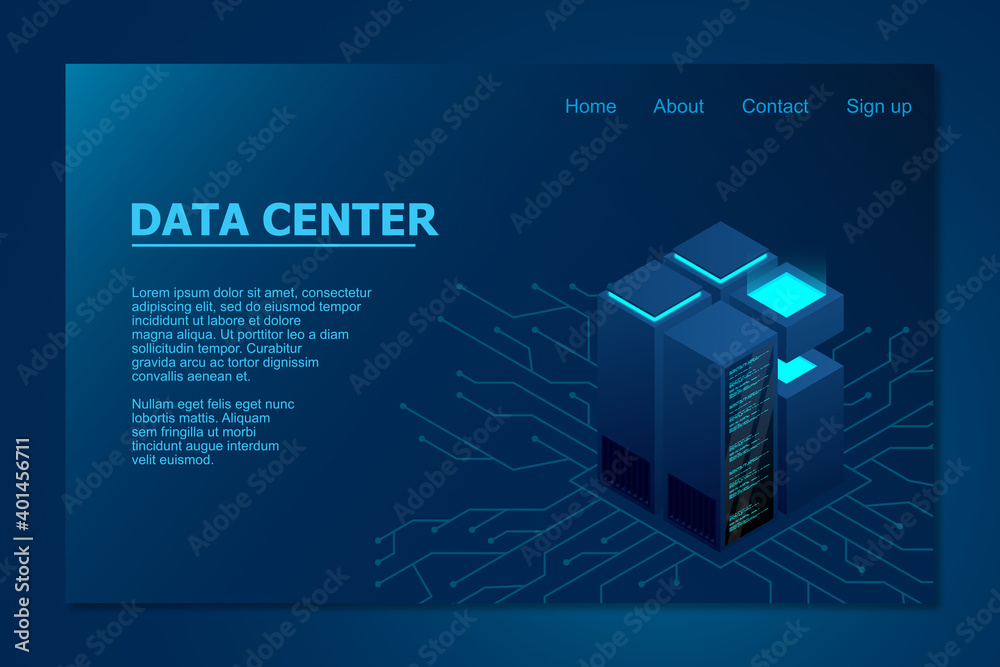 Wall mural isometric data center. data center landing page. isometric servers vector design. vector illustratio