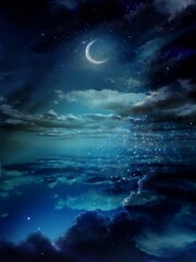 Fototapeta na wymiar Landscape of beautiful night sky reflecting in the sea 