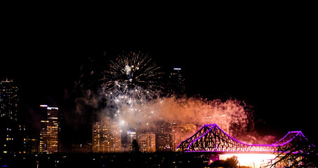 Fototapeta na wymiar fireworks at night in Brisbane