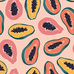 Vector summer pattern with papaya. Seamless texture design.