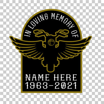VECTORS. Fallen Biker Memorial patch, badge, in loving memory, motorcyclist, RIP, wings, angel