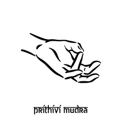 Prithivi mudra. Hand spirituality hindu yoga of fingers gesture. Technique of meditation for mental health.